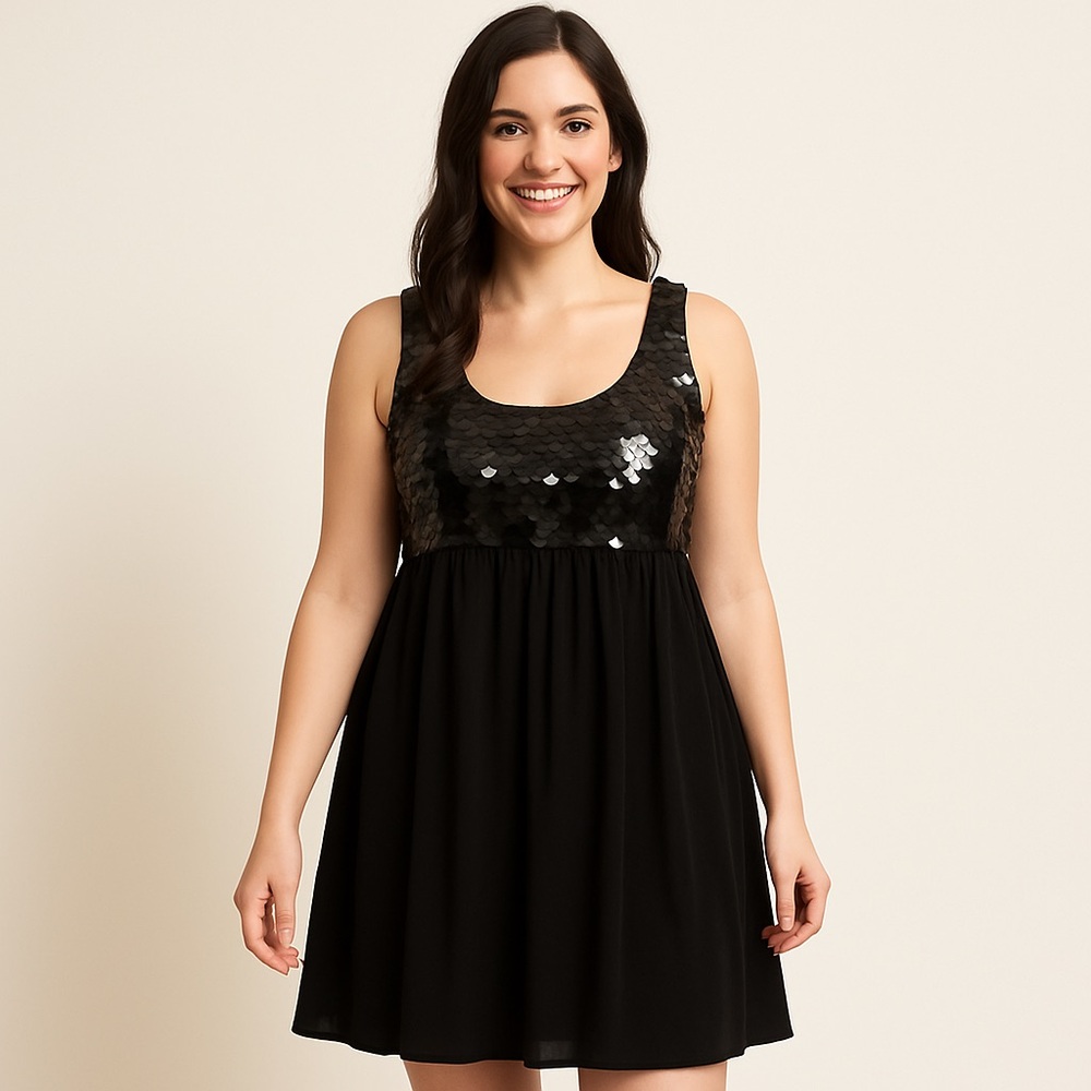 Lane Bryant Black Dress  w/large sequined bodice/pleated full bottomSize 22W ARA